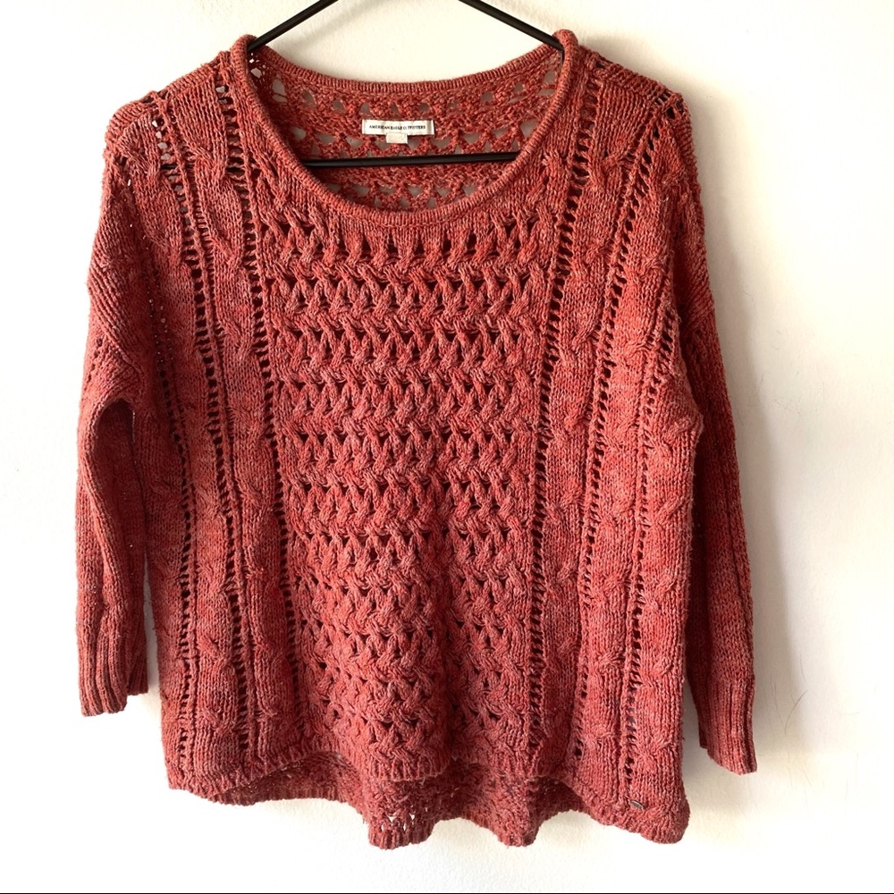 american eagle red open knit sweater